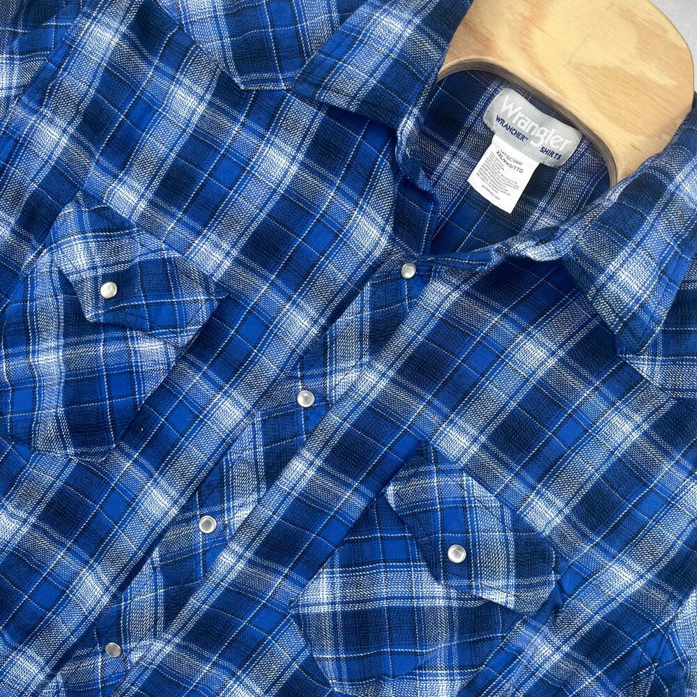 Wrangler Pearl Snap  XXL Cowboy Rancher Rodeo Blue Plaid Western Lightweight